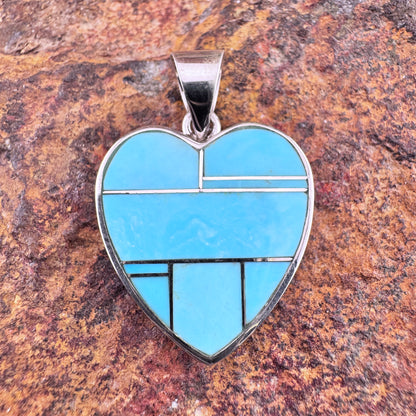 David Rosales Arizona Blue Inlaid Sterling Silver Pendant Heart