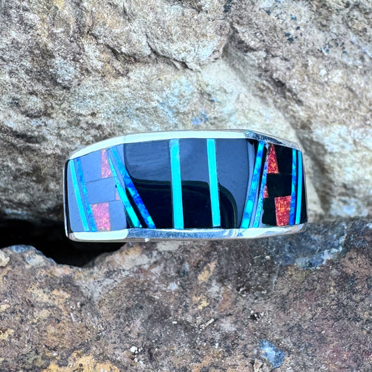 David Rosales Red Moon Inlaid Sterling Silver Ring