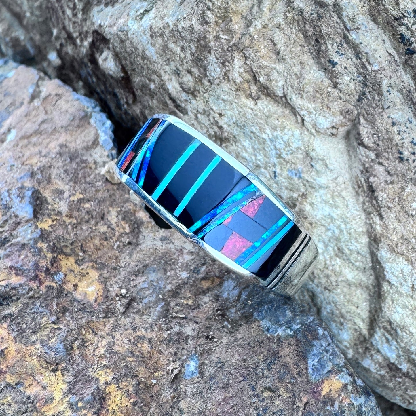 David Rosales Red Moon Inlaid Sterling Silver Ring