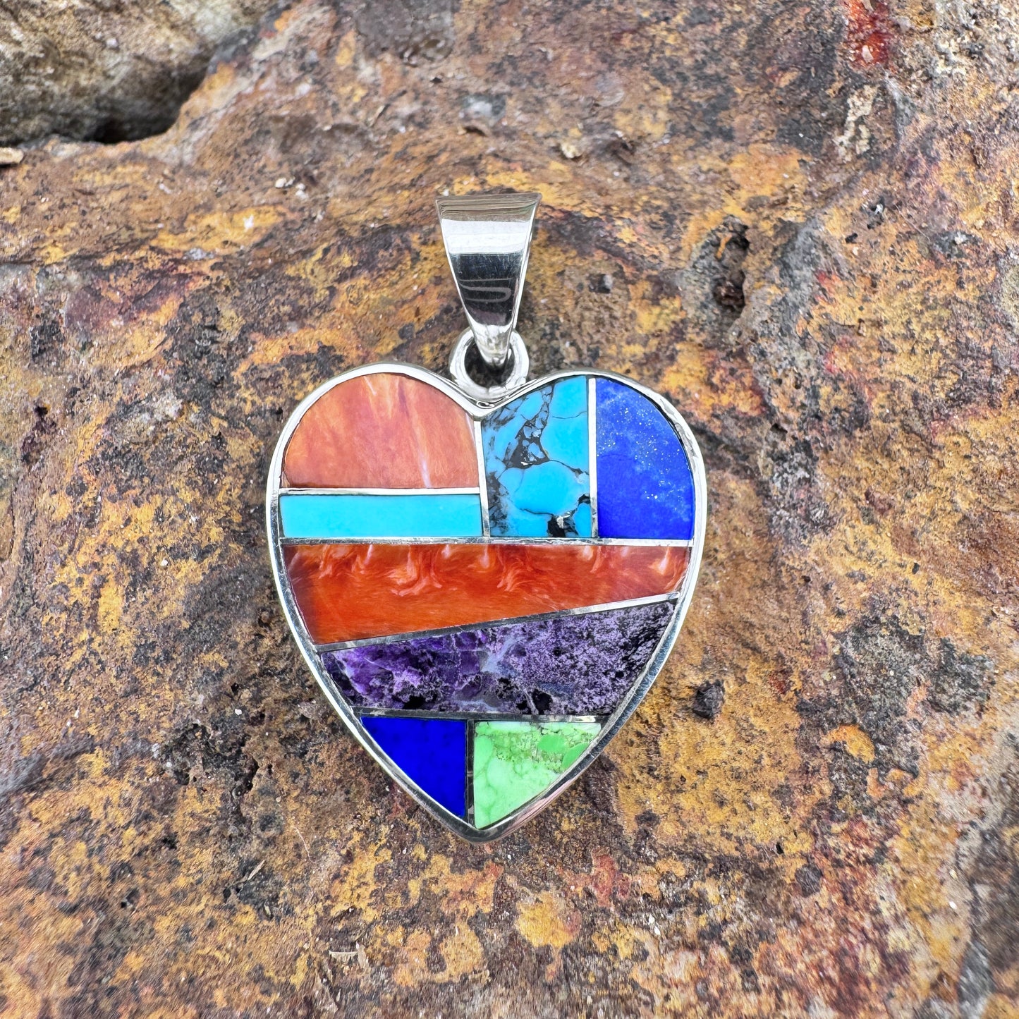 David Rosales Indian Summer Inlaid Sterling Silver Pendant Heart