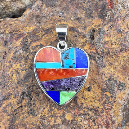 David Rosales Indian Summer Inlaid Sterling Silver Pendant Heart