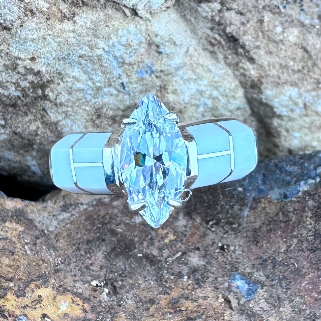 David Rosales Pristine Inlaid Sterling Silver Ring with Cubic Zirconia