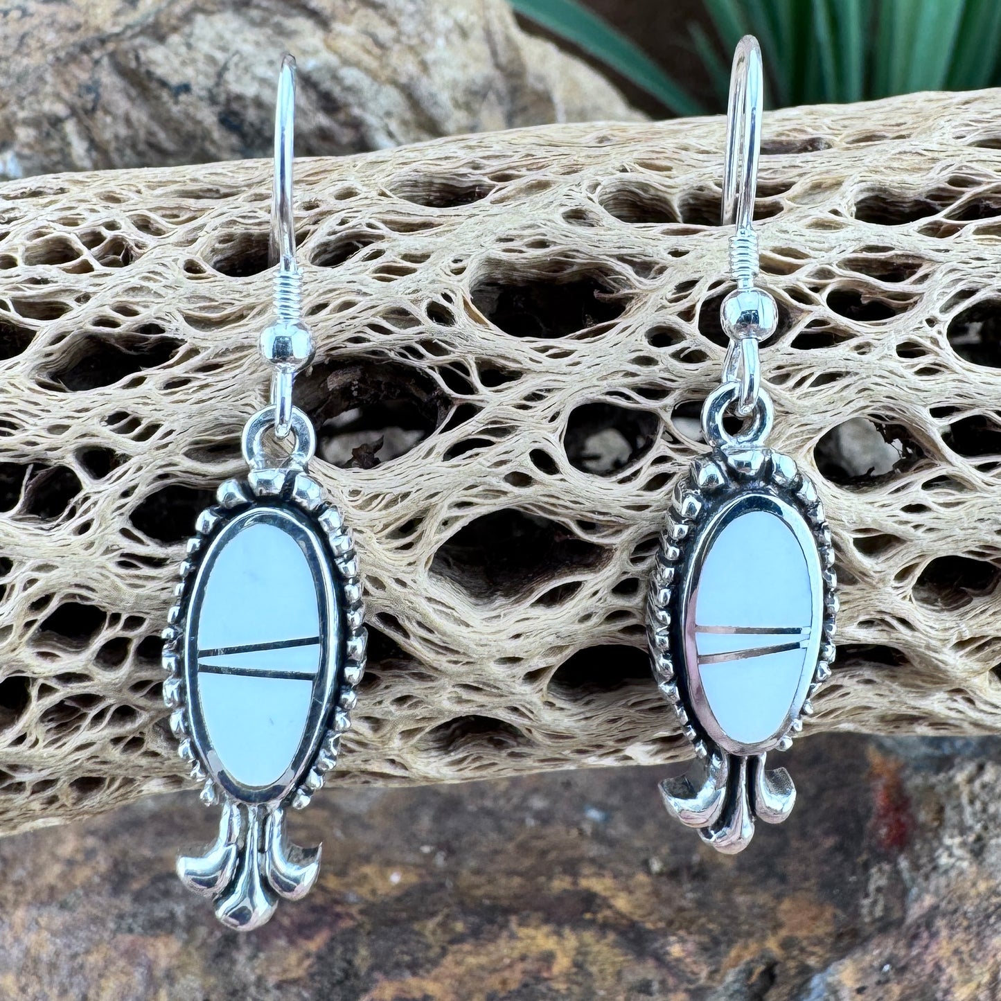 David Rosales Pristine Inlaid Sterling Silver Squash Blossom Necklace with matching Earrings