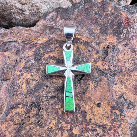 David Rosales Gaspiete Inlaid Sterling Silver Pendant Cross