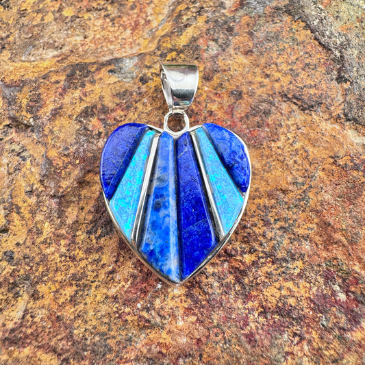 David Rosales Blue Sky Cobble Inlaid Sterling Silver Pendant Heart