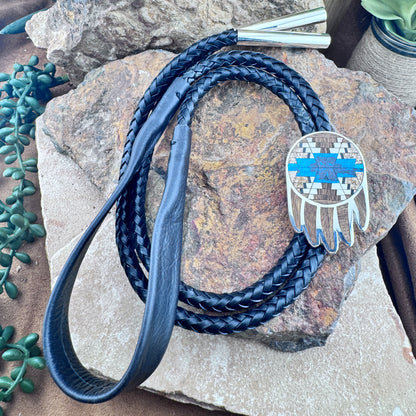 David Rosales Ironwood Fancy Bear Claw Inlaid Sterling Silver Bolo Tie