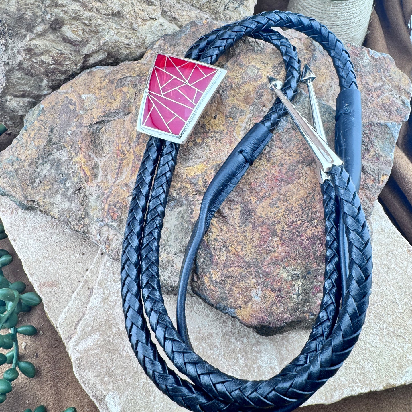 David Rosales Rosarita Inlaid Sterling Silver Bolo Tie