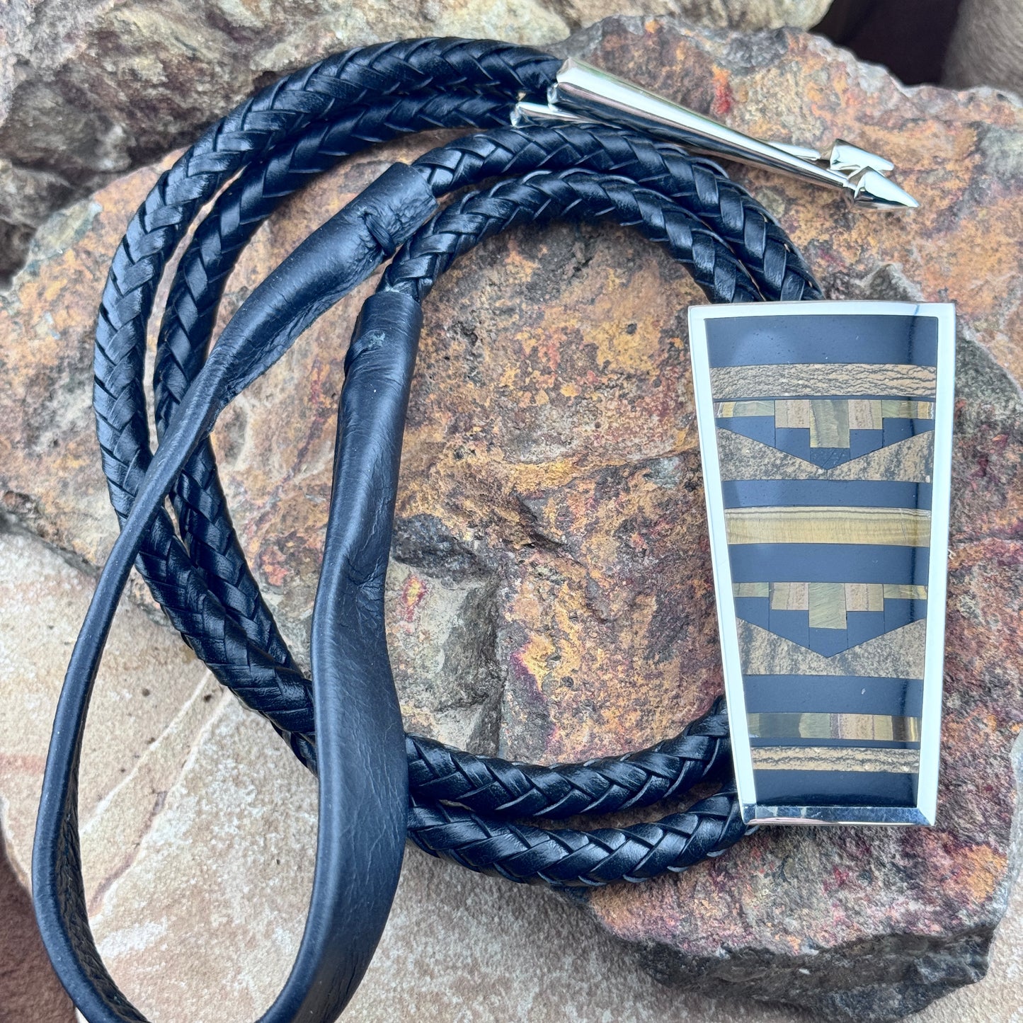 David Rosales Native Earth Inlaid Sterling Silver Bolo Tie