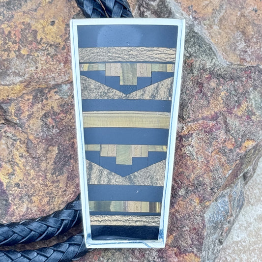 David Rosales Native Earth Inlaid Sterling Silver Bolo Tie
