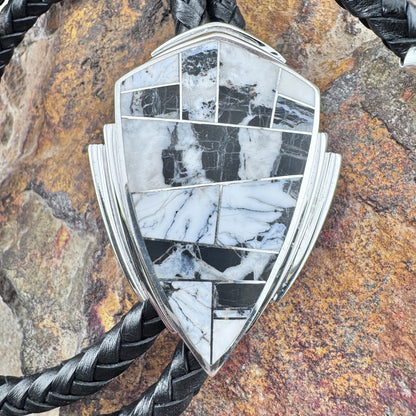 David Rosales White Buffalo Inlaid Sterling Silver Bolo Tie