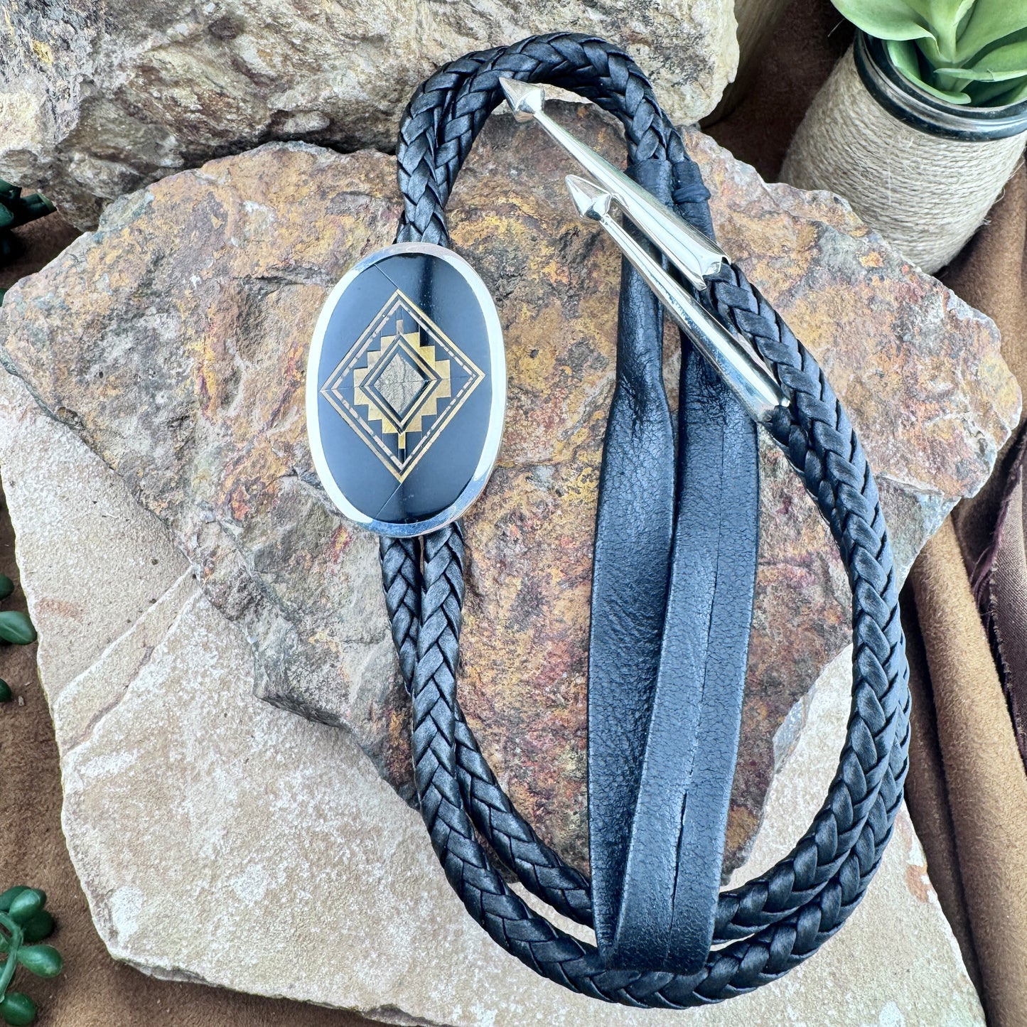 David Rosales Native Earth Inlaid Sterling Silver Bolo Tie
