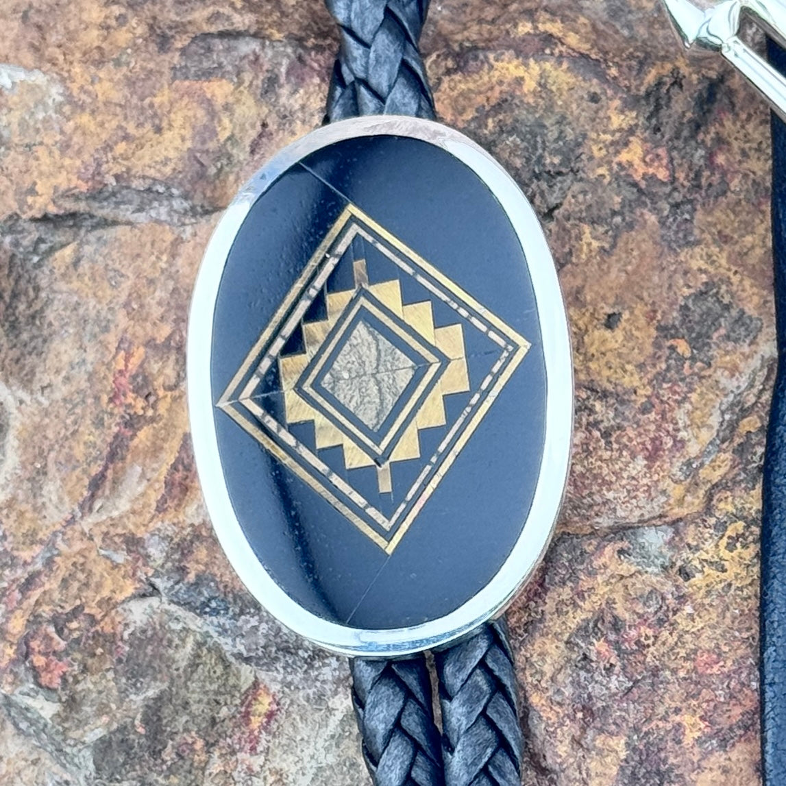 David Rosales Native Earth Inlaid Sterling Silver Bolo Tie