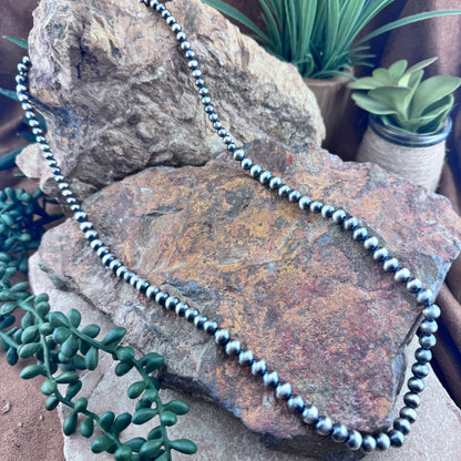 Leonard Nez 22" Oxidized Sterling Silver Navajo Pearl Bead Necklace