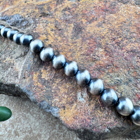 Leonard Nez 22" Oxidized Sterling Silver Navajo Pearl Bead Necklace