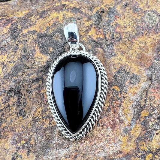 Black Onyx Sterling Silver Pendant by Artie Yellowhorse