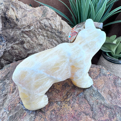 Hand Carved Zuni Fetish Medium Bear with Fish by Herb Him