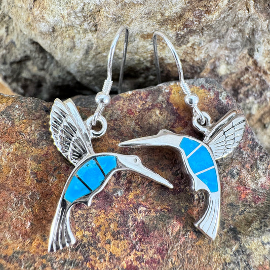David Rosales Arizona Blue Inlaid Sterling Silver Earrings Hummingbird