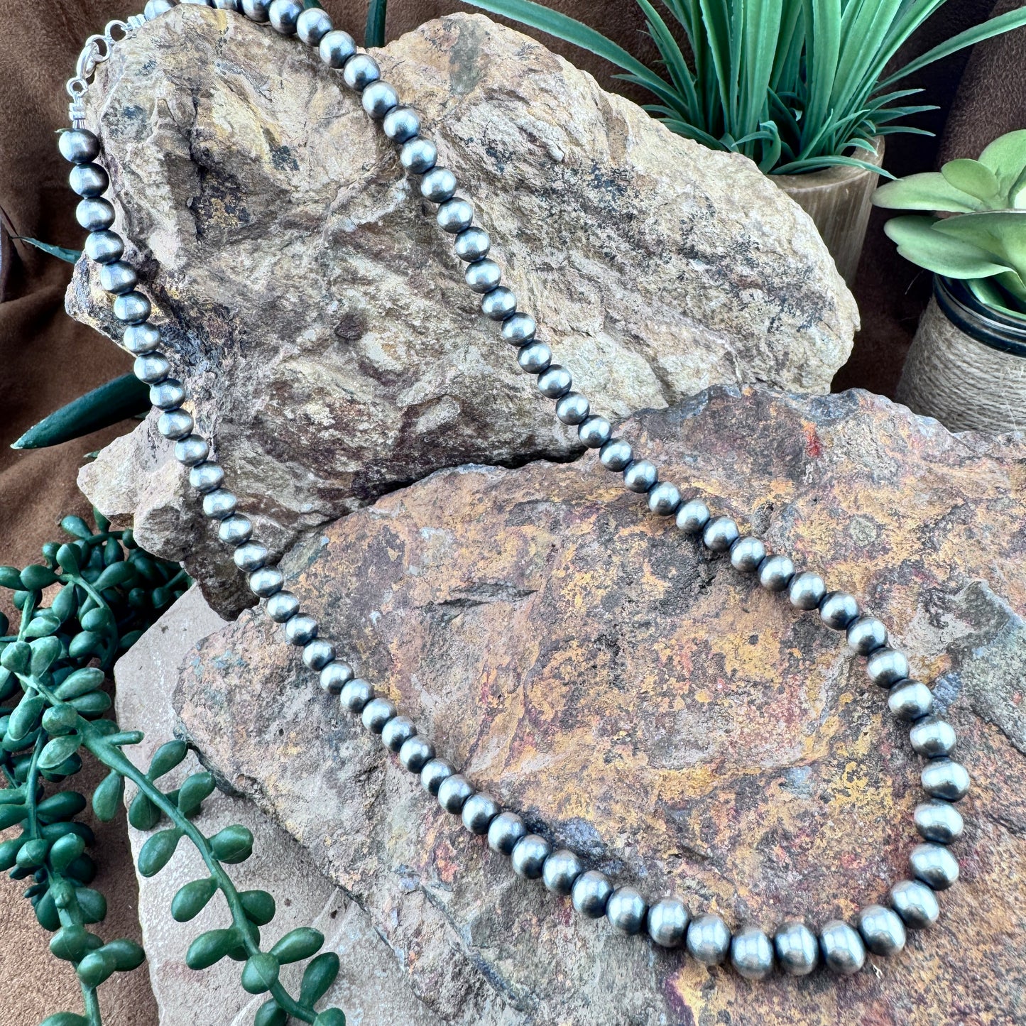 20" Navajo Pearl Necklace – 7mm Sterling Silver Navajo Pearls by Lucina Sando