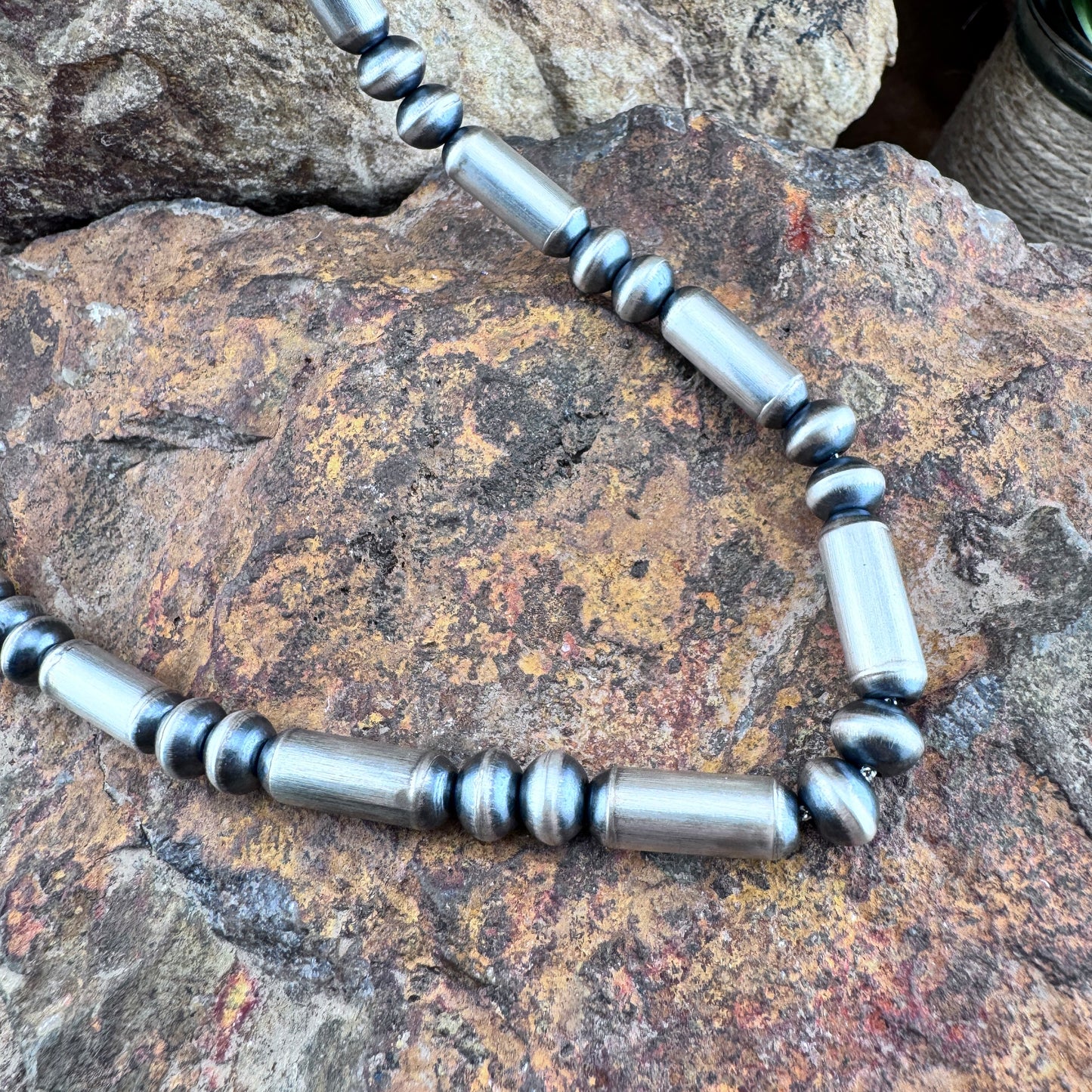 18" Navajo Pearl Necklace – 7.6mm Sterling Silver Navajo Pearls by Crystal Haley