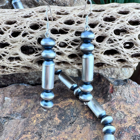 Navajo Pearl Earrings – 7.6mm Sterling Silver Navajo Pearls by Crystal Haley