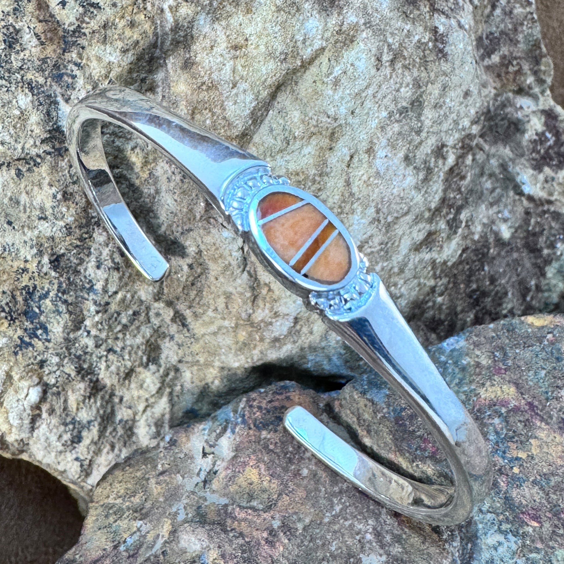 David Rosales Desert Fire Inlaid Sterling Silver Bracelet