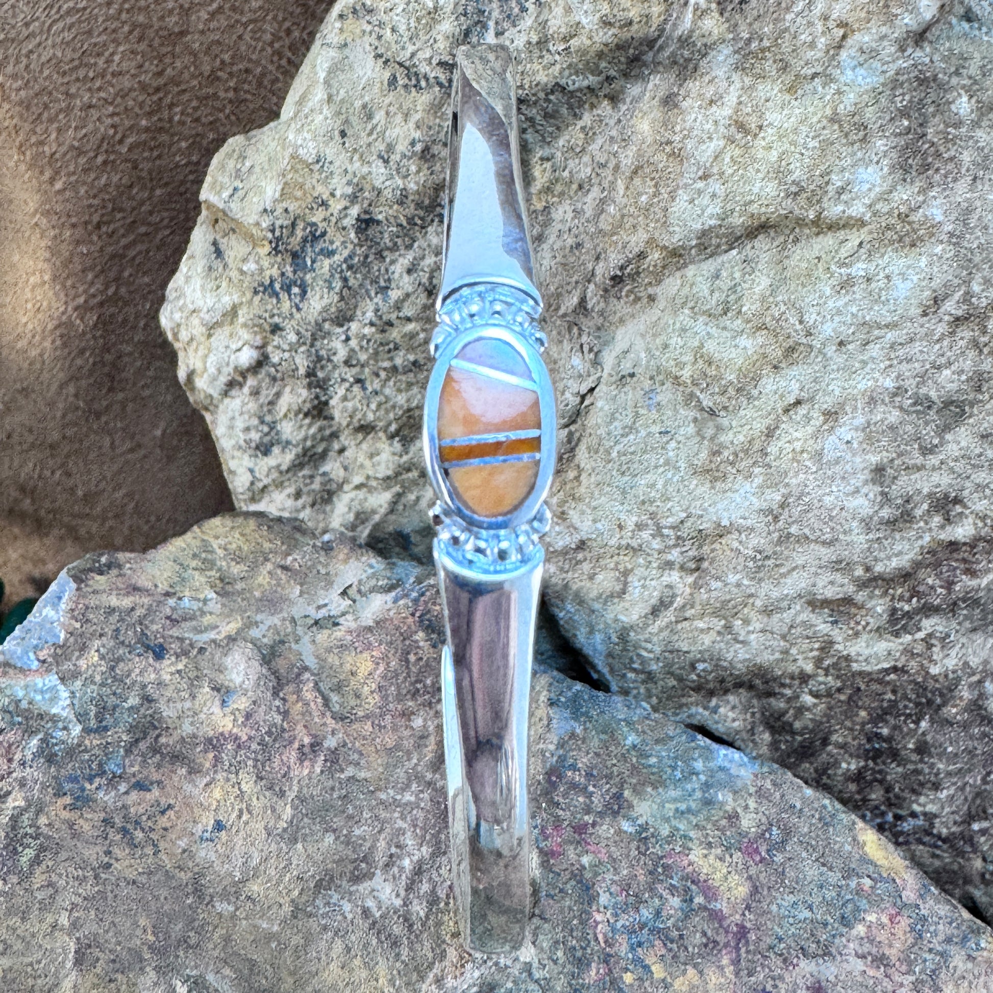 David Rosales Desert Fire Inlaid Sterling Silver Bracelet