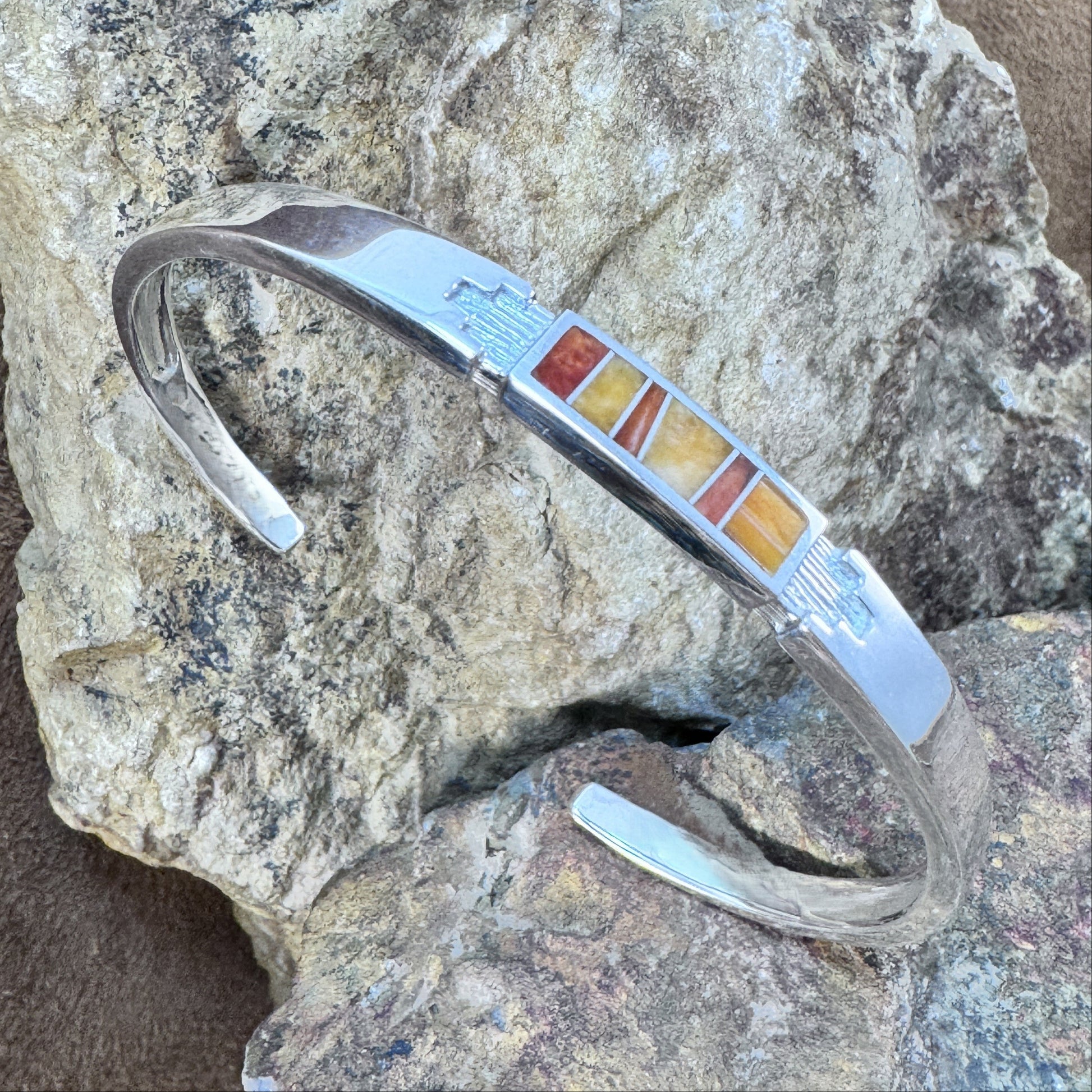 David Rosales Desert Fire Inlaid Sterling Silver Bracelet