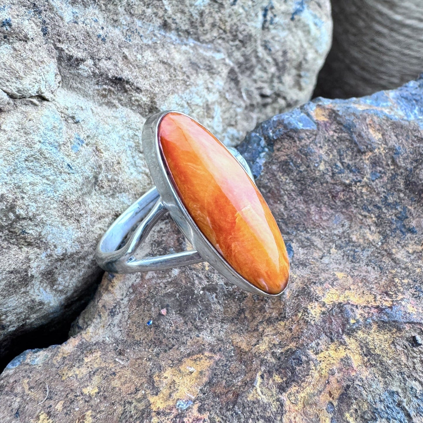 Orange Spiny Oyster Shell Sterling Silver Ring by Kathy Webster