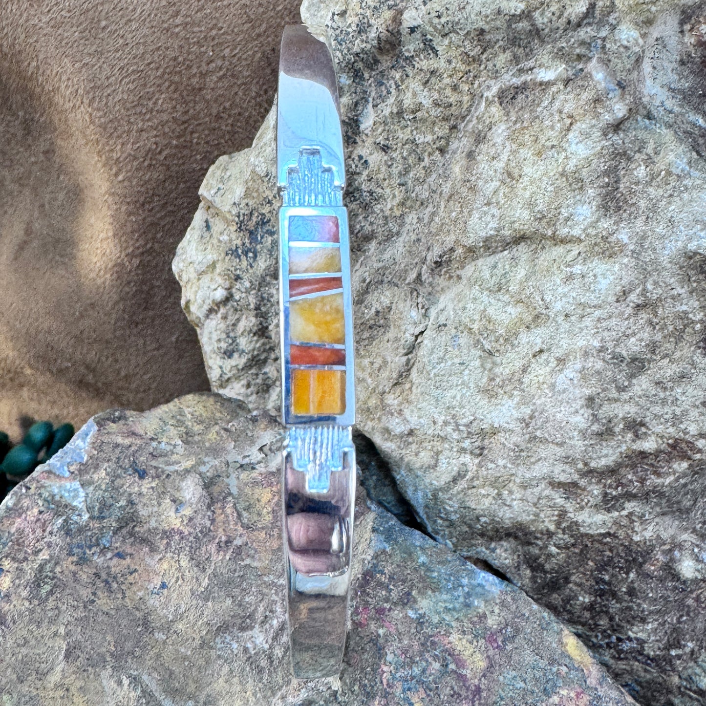 David Rosales Desert Fire Inlaid Sterling Silver Bracelet