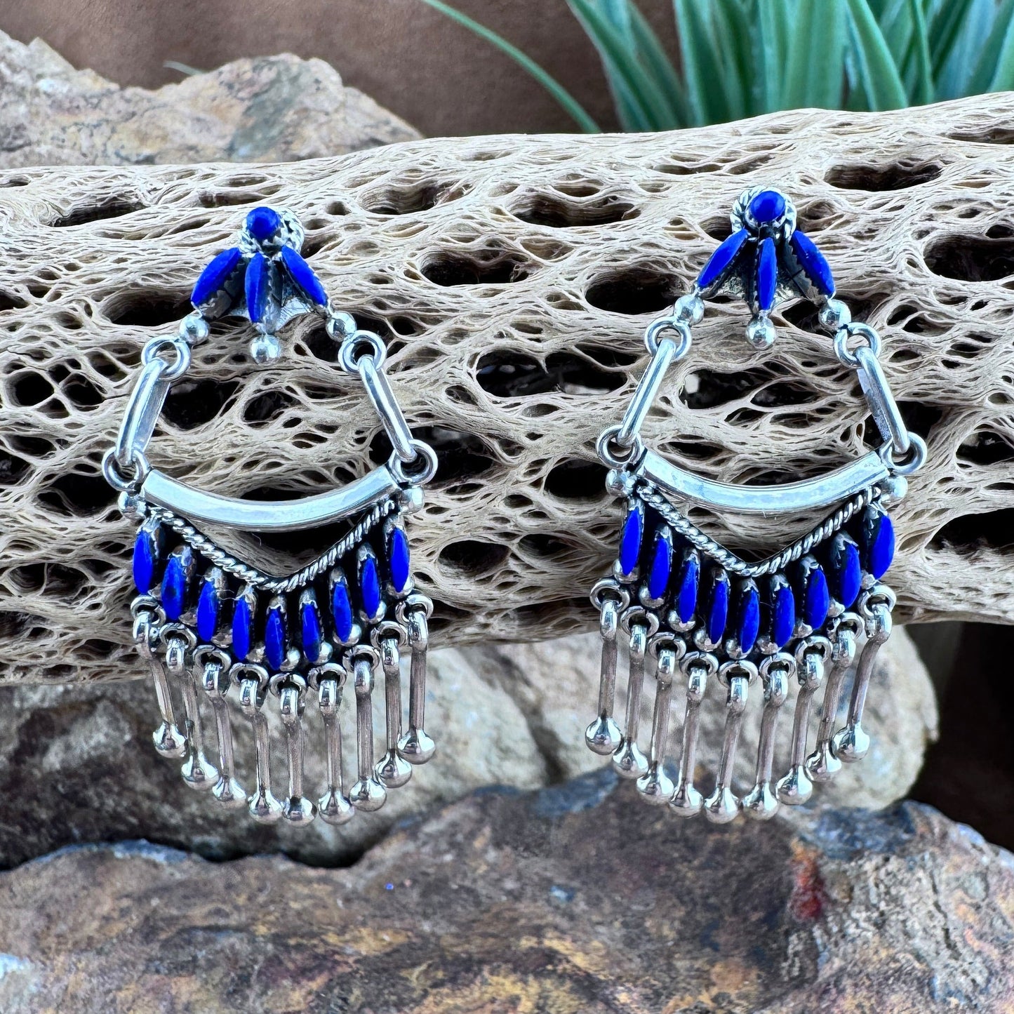 Needle Point Lapis Lazuli Post Earrings by Stewart Nakatewa
