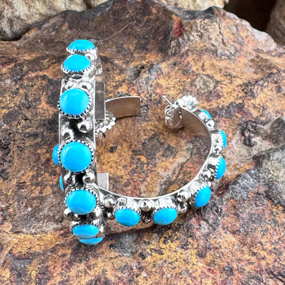 Kingman Turquoise Sterling Silver Hoop Earrings by Eloise Kee