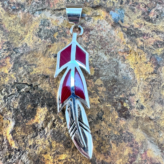David Rosales Rosarita Inlaid Sterling Silver Pendant Feather