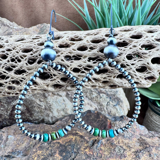 Sonoran Gold Turquoise & Navajo Pearl Sterling Silver Hoop Earrings by Ester Reano