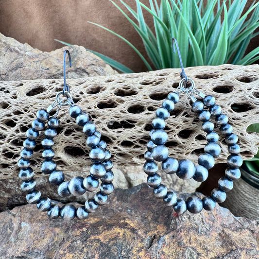 Double Hoop Earrings with Graduated Navajo Pearls by Rena Begay