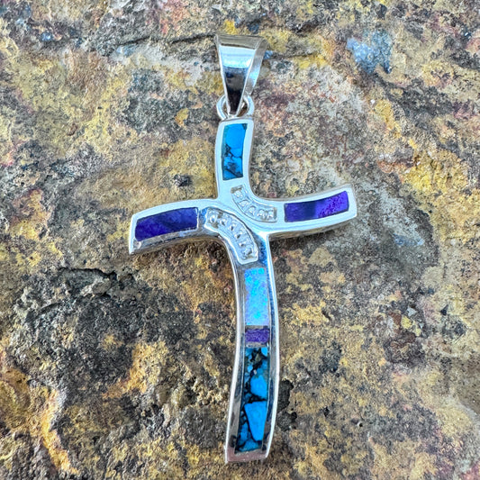David Rosales Shalako Inlaid Sterling Silver Pendant Cross