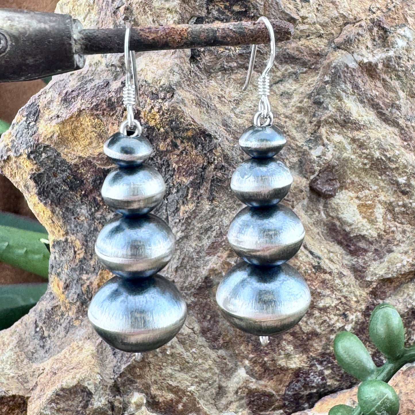Traditional Sterling Silver Navajo Pearl Earrings by Presley Haley
