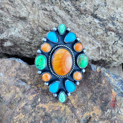 Multi-Stone Cluster Sterling Silver Ring by Loretta Delgarito