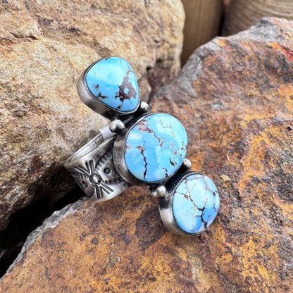 Golden Hill Turquoise Sterling Silver Ring by Loretta Delgarito - Size 8