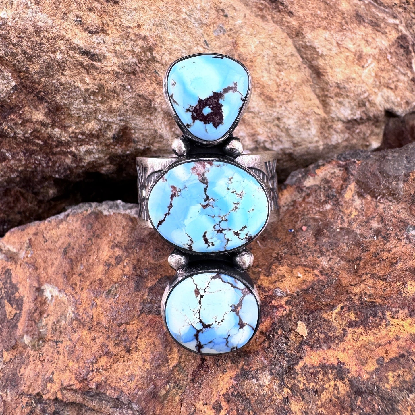 Golden Hill Turquoise Sterling Silver Ring by Loretta Delgarito - Size 8