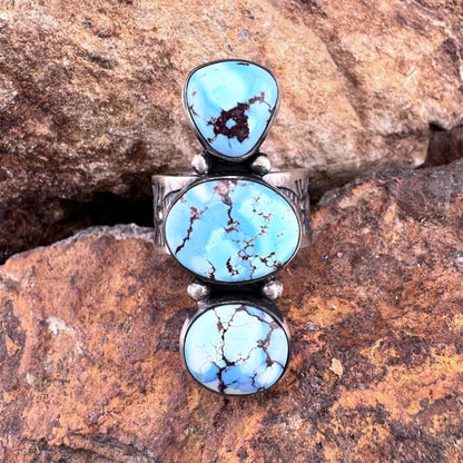 Golden Hill Turquoise Sterling Silver Ring by Loretta Delgarito - Size 8
