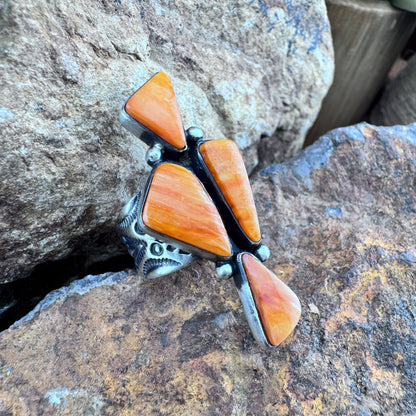 Orange Spiny Oyster Sterling Silver Ring by Loretta Delgarito