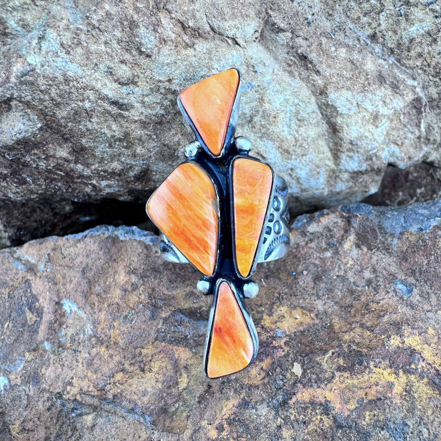 Orange Spiny Oyster Sterling Silver Ring by Loretta Delgarito
