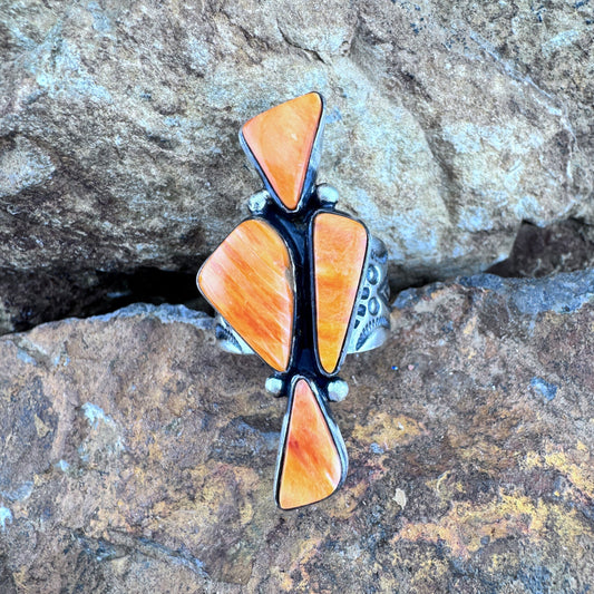Orange Spiny Oyster Sterling Silver Ring by Loretta Delgarito