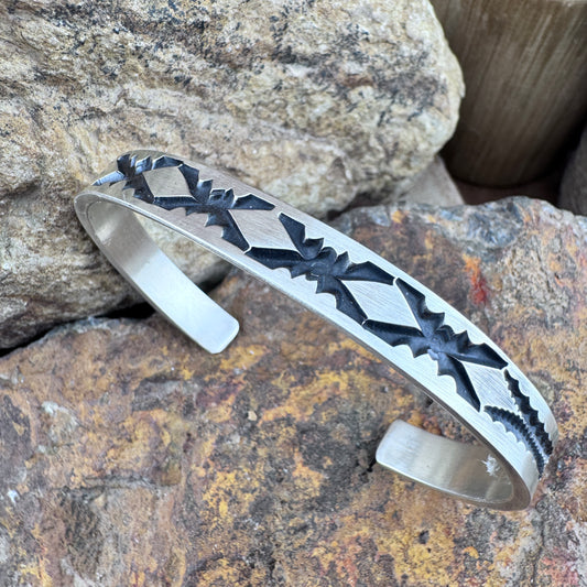 Traditional Sterling Silver Cuff Bracelet by Jerald Tahe