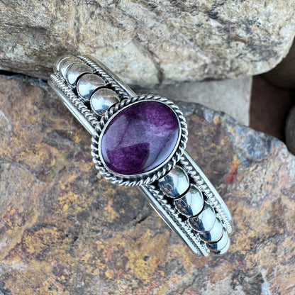 Purple Spiny Oyster Shell Sterling Silver Cuff Bracelet by Tom Charlie