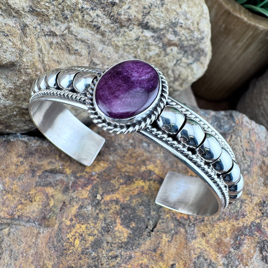 Purple Spiny Oyster Shell Sterling Silver Cuff Bracelet by Tom Charlie