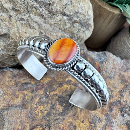 Orange Spiny Oyster Sterling Silver Cuff Bracelet by Tom Charlie