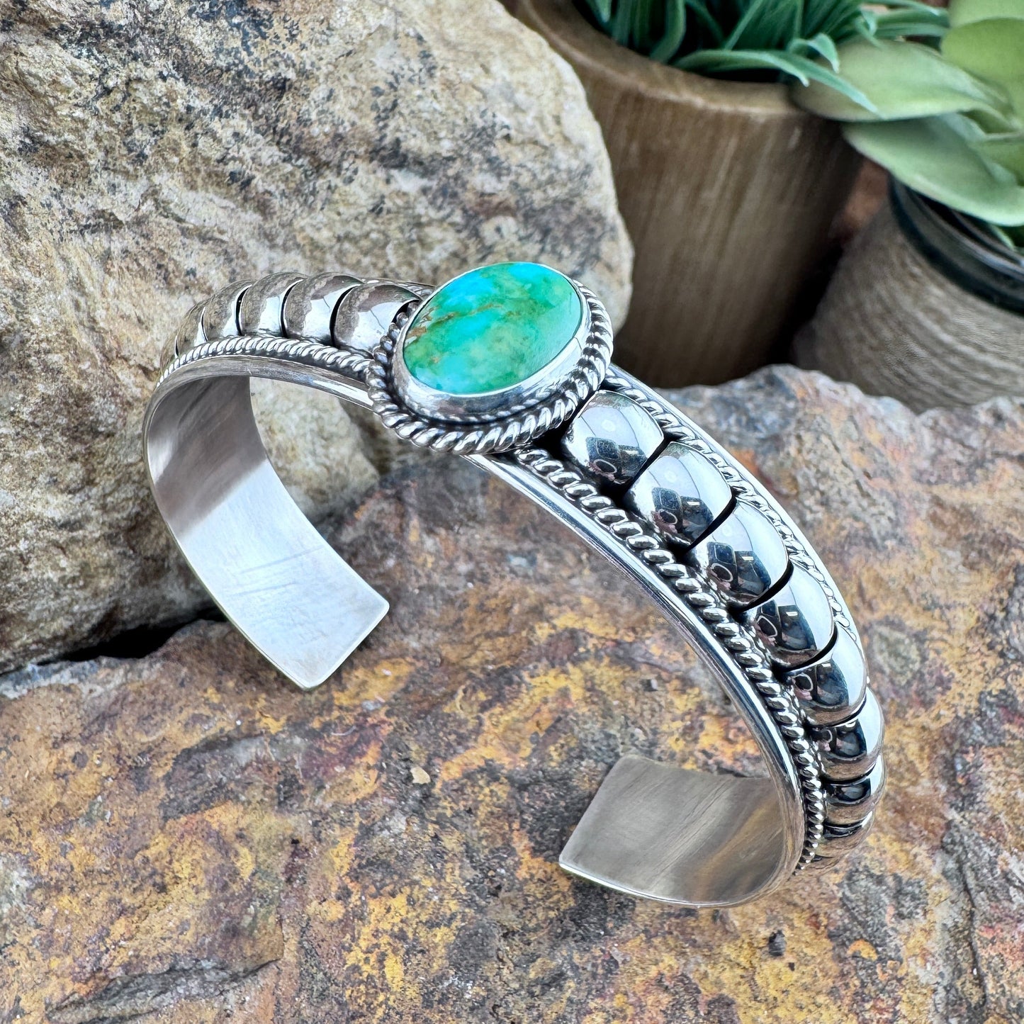 Sonoran Gold Turquoise Sterling Silver Cuff Bracelet by Tom Charlie
