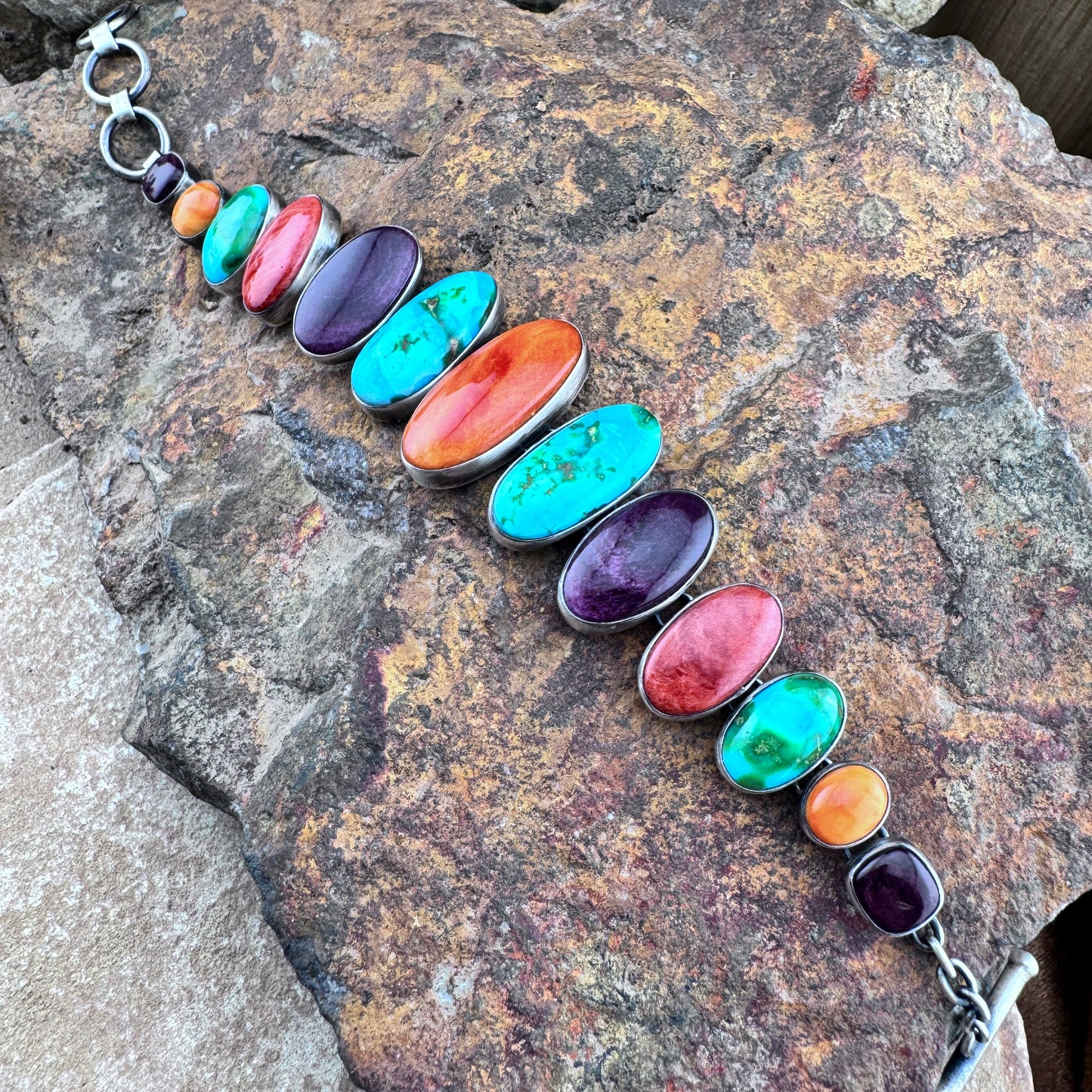 Multi-Stone Sterling Silver Link Bracelet by Loretta Delgarito