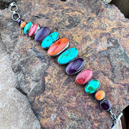 Multi-Stone Sterling Silver Link Bracelet by Loretta Delgarito